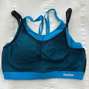 women’s reebok (removable) padded sports bra - size M (blue w/ black mesh)